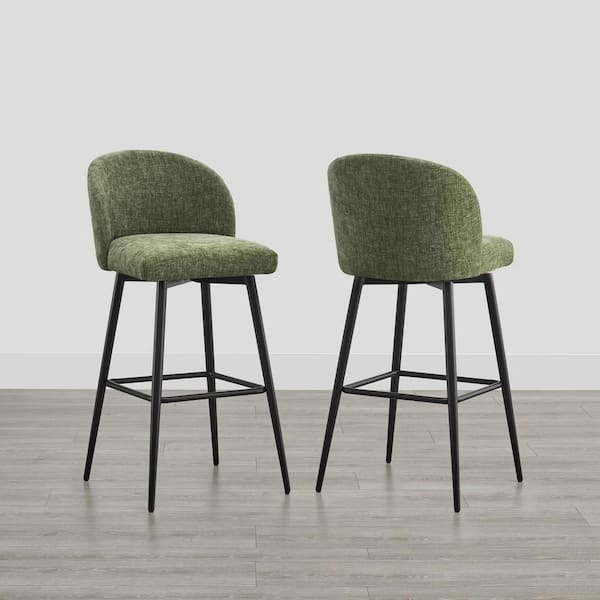 Elvin 30.3 in. H Moss Green 360° Swivel Metal Frame Bar Stool with Fabric Seat, Set of 2, for Home Bar or Kitchen
