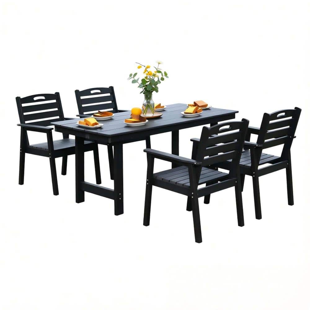 HDPE outdoor patio dining set, one table and four chairs for lawns, gardens, backyards, and pool sides, Black price history on PriceWatchPro
