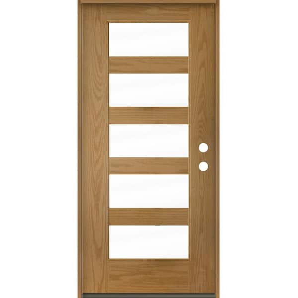 Krosswood Doors ASCEND Modern 36 in. x 80 in. 5-Lite Left-Hand/Inswing Clear Glass Bourbon Stain Fiberglass Prehung Front Door