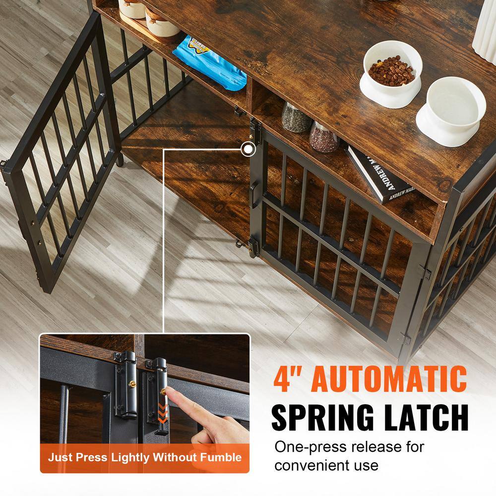 Large Rustic Brown Wooden Dog Crate with Storage