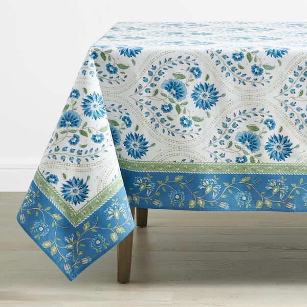 The Company Store Neroli Tabletop 70 in. W x 90 in. L Blue Floral ...