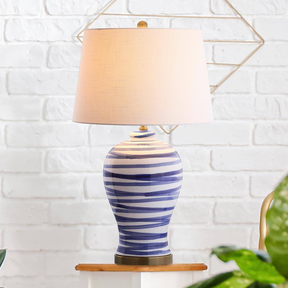 Joelle 29" Blue and White Ceramic Table Lamp with Cotton Shade