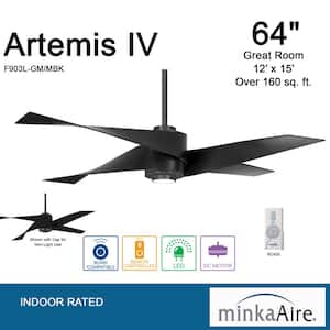 Artemis IV 64 in. Integrated LED Indoor Gun Metal and Matt Black Ceiling Fan with Light with Remote Control