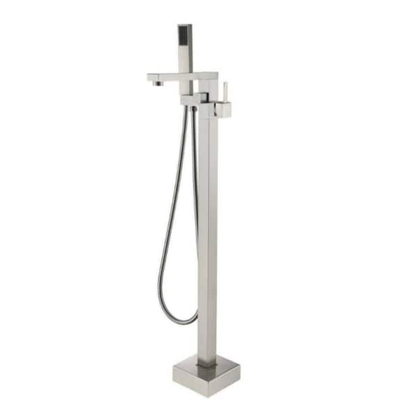 Single-Handle Floor Mount Freestanding Tub Faucet with Hand Shower and Water Supply Lines in. Brushed Nickel
