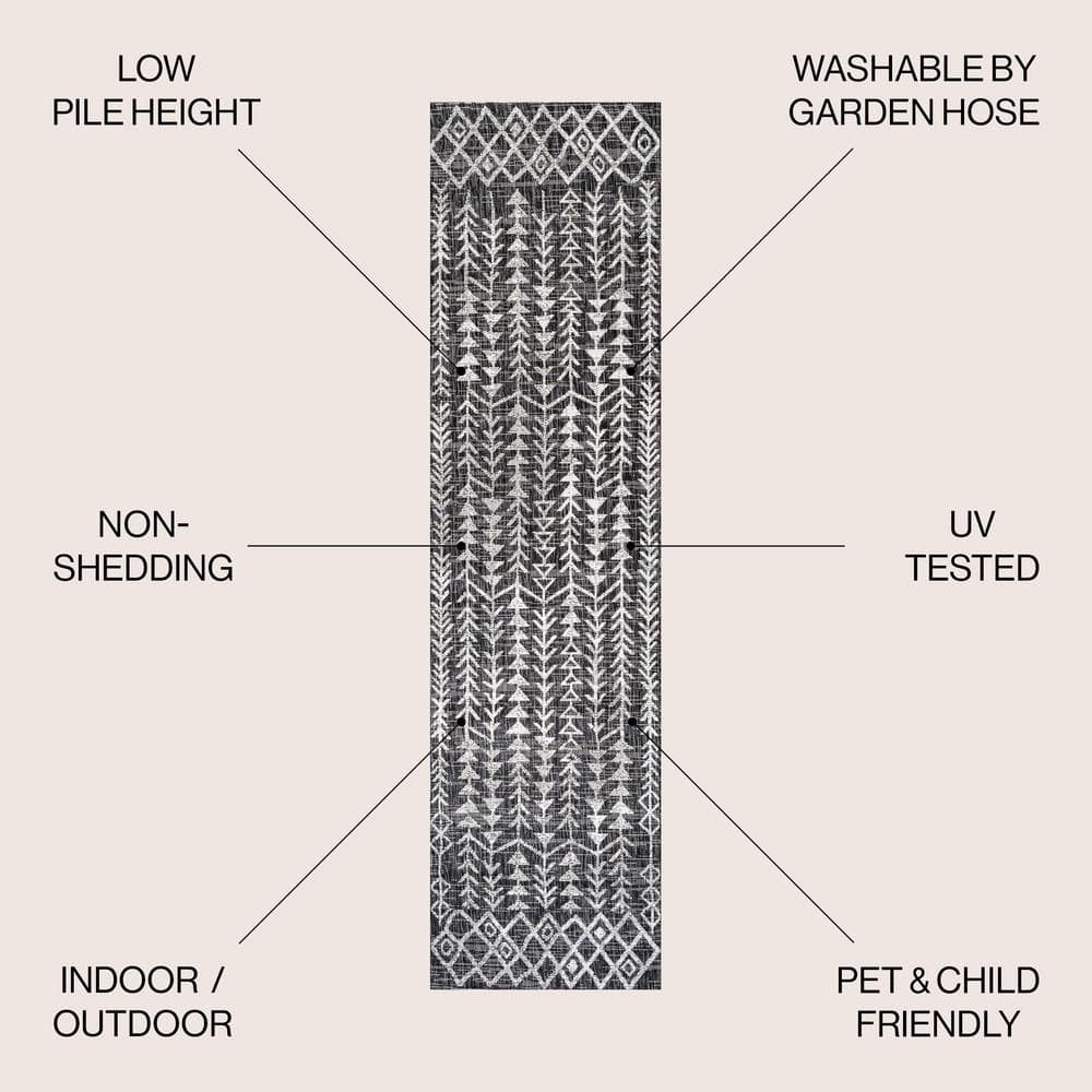 Bohemian Black/Ivory Geometric Synthetic Indoor/Outdoor Rug