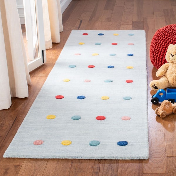 Kids 3 ft. x 8 ft. Gray Polka-Dot Runner Rug