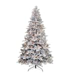 Pre-Lit 7.5 ft. Flocked Vermont Pine Artificial Christmas Tree with 450 Lights, Green