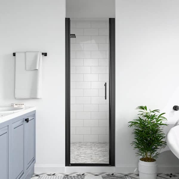 mortix 24 to 25-3/8 in. W. x 72 in. H Pivot Semi-Frameless Shower Door in Matte Black Finish with SGCC Certified Clear Glass