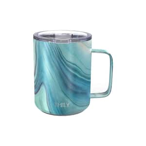 Vacuum 12 oz. Blue Swirl Insulated Stainless Steel Coffee Mug with Spill Proof