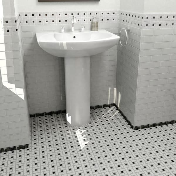 Spiral Black and White 6 in. x 6 in. Porcelain Mosaic Take Home Tile Sample