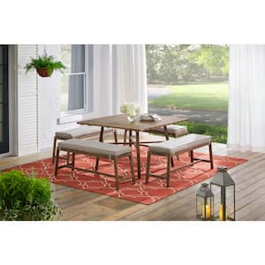 Walnut Cove 5-Piece Steel Outdoor Patio Dining Set with CushionGuard Putty Tan Cushions