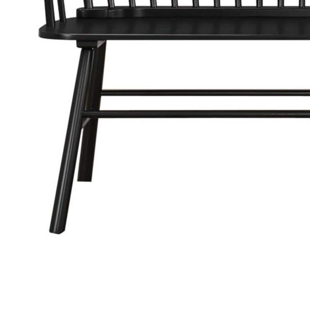 Transitional Black Wooden Spindle Back Bench with Splayed Legs
