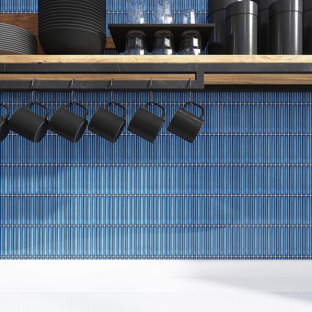 Reactive Ocean Blue Glossy Porcelain Stacked Mosaic Tile