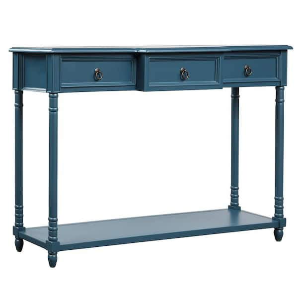 Polibi 51.57 in. Antique Navy Rectangle Shape Solid Wood Console Table ...