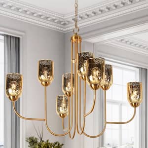 Euniecstasy 8-Light Brass Chandelier with Mercury Glass Shade, No Bulb Included