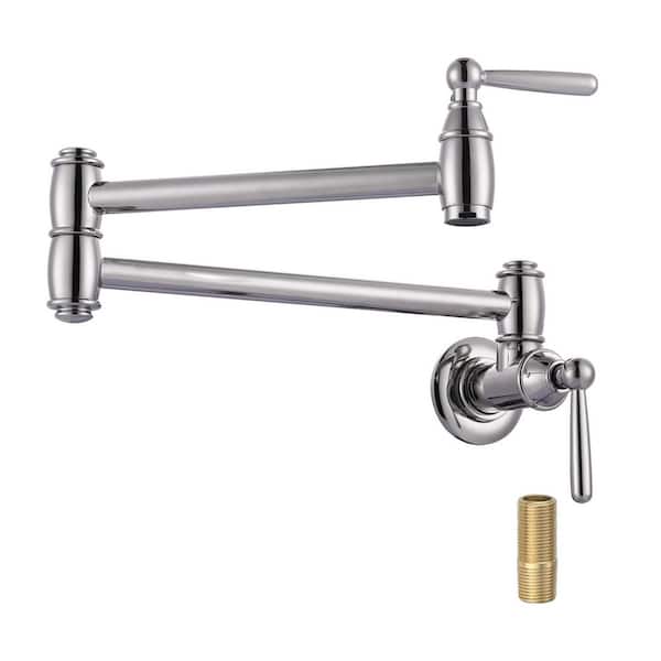 VEVETTA Wall Mounted Pot Filler 2-Handles Kitchen Faucet with 360° Spout Swivel in Polished Nickel