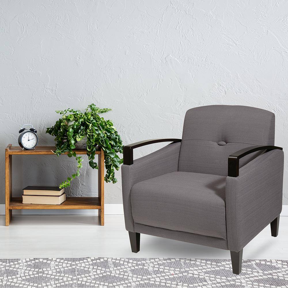 Woven Charcoal Wood Accent Chair with Curved Arms