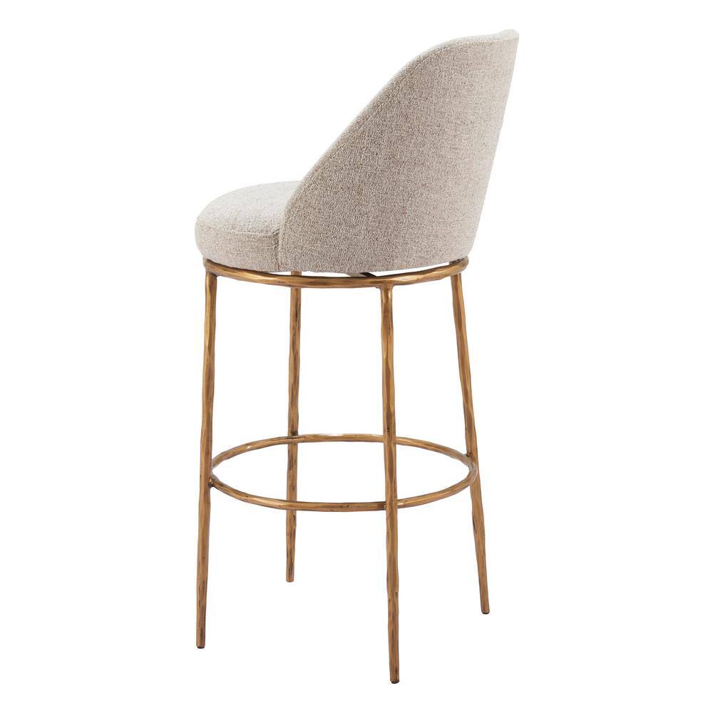 Beige and Gold Swivel Bar Stool with Metal Frame