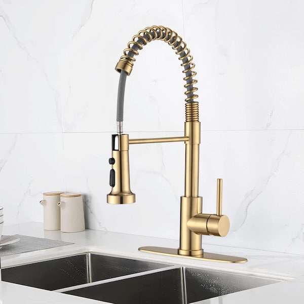 Unbranded Single Handle Pull Down Sprayer Kitchen Faucet, Spring Kitchen Faucet Stainless Steel, with 360° Swivel in Gold