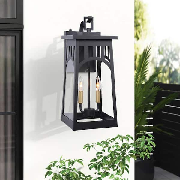 LamQee 2-Light Black Outdoor Aluminum Wall Lantern Sconce with Dusk to Dawn