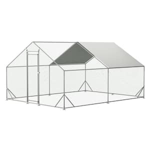 10 ft. L x 13 ft. W x 6.3 ft. Large Metal Chicken Coop Walk-in, Galvanized Wire Poultry Coop Outdoor Waterproof UV Cover