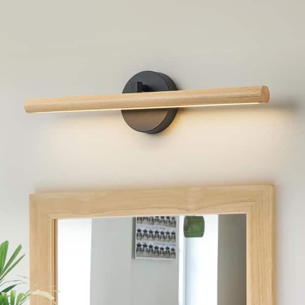 Nimbus 1-Light 24.8 in.W Wood LED Vanity Light Bar Black Integrated LED Wall Light for Living Room/Bathroom/Washroom