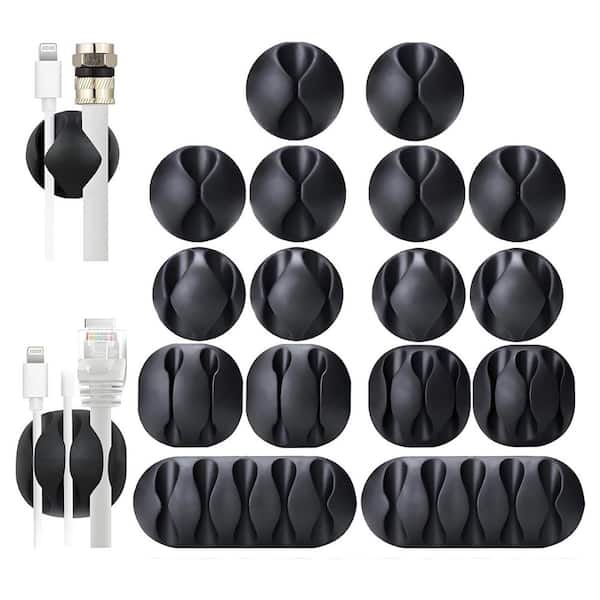 Self Adhesive Cable Clips Cord Holder Organizer 16 Pack Black for Desk Phone Charger Computer Home Office Car