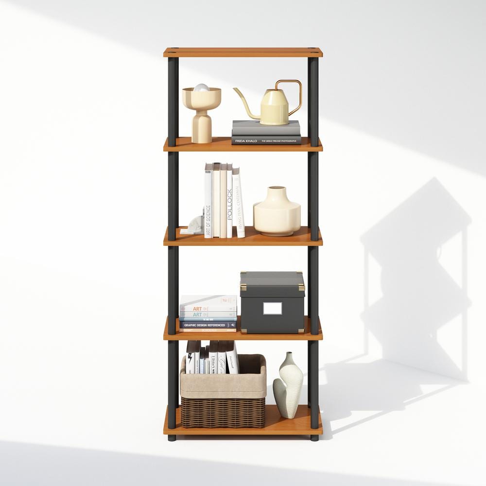 Laminated Black & Light Cherry 5-Tier Round Tube Shelf