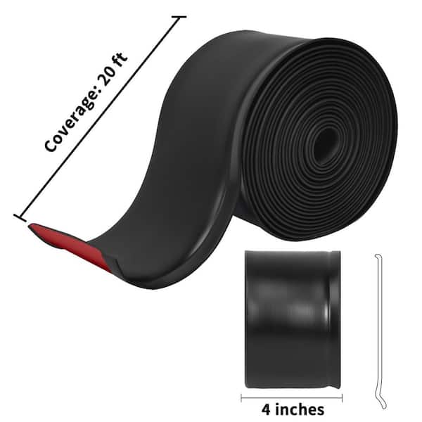 Black 0.08 in. D x 4 in. W x 20 ft. L Finished PVC Baseboard Flexible Moulding Trim, Peel and Stick Vinyl Wall Base Trim