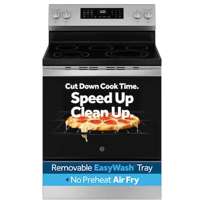 30 in. 5 Burner Element Smart Free-Standing Electric Range in Stainless w/EasyWash Oven Tray & No-Preheat Air Fry