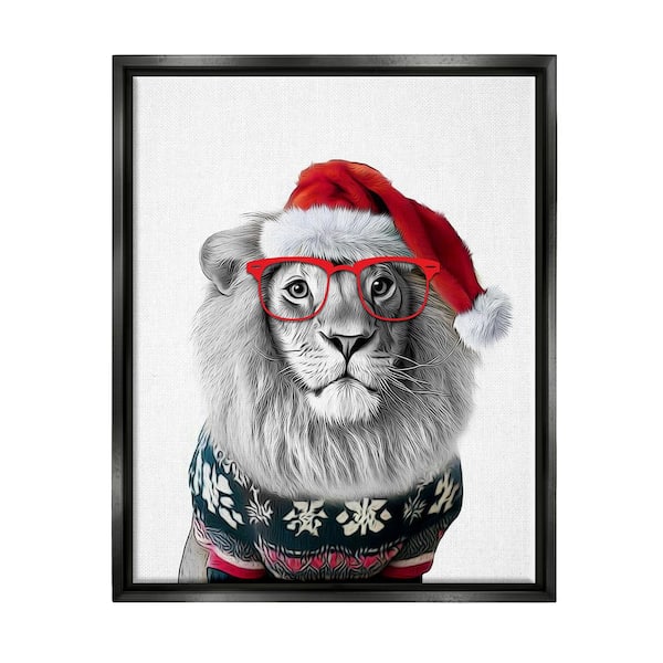 Stupell Industries Lion Christmas Sweater by Annalisa Latella 1 Piece Floater Frame Graphic Print Animal Poster Art Print 21 in. x 17 in.