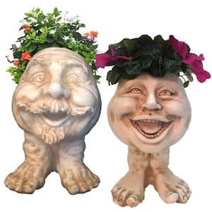 12 in. Antique White Uncle Nate and Aunt Minnie the Muggly Face Statue Planter Holds 4 in. Pot (2-Pack)