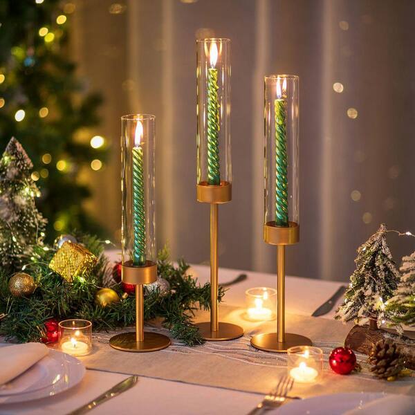 Glass Hurricane Gold Metal Candlestick 3-Pack TN0017 - The Home Depot