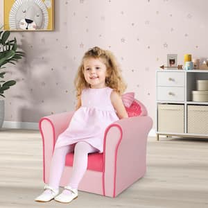 Kids Cute Pink Bow Sofa Children Couch Toddler Upholstered Armchair Solid Wood