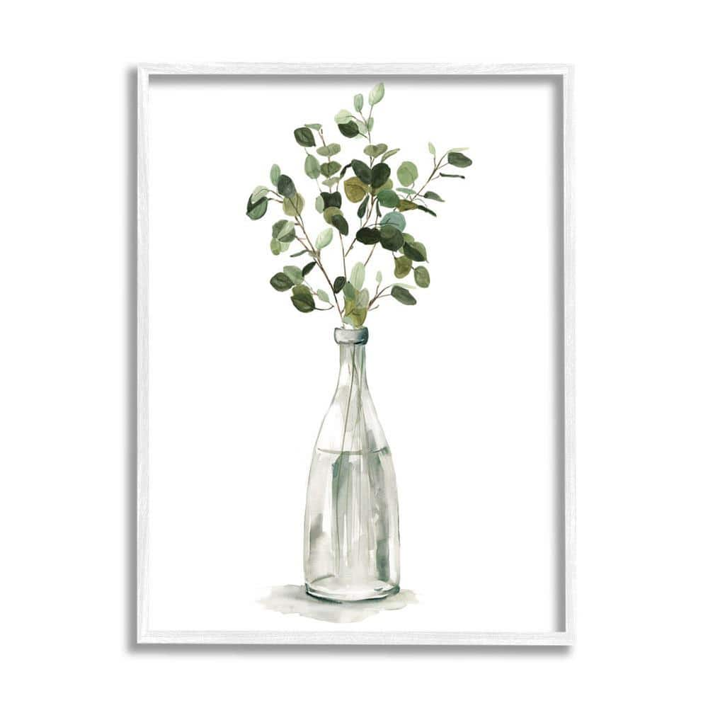 The Stupell Home Decor Collection Eucalyptus Herbs Bottle Vase Design by Carol Robinson Framed Nature Art Print 20 in. x 16 in.