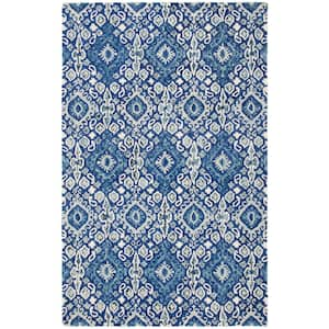 Aspen Navy/Beige 8 ft. x 10 ft. Floral Damask Area Rug