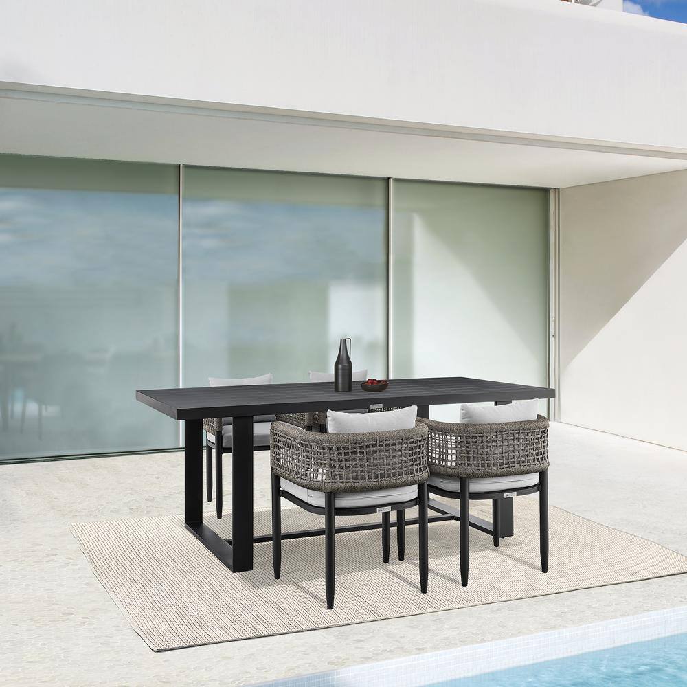Felicia Black Aluminum 5-Piece Outdoor Dining Set with Grey Cushions