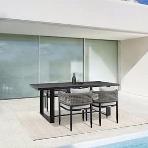Felicia Black 5-Piece Aluminum Outdoor Dining Set with Grey Cushions