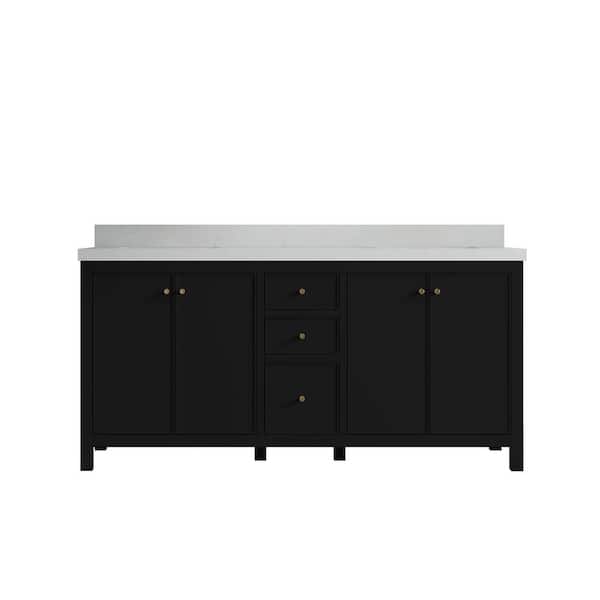 Willow Collections Chicago 72 in. W x 22 in. D x 36 in. H Double Sink Bath Vanity in Black with 2 in. Carrara Quartz Top