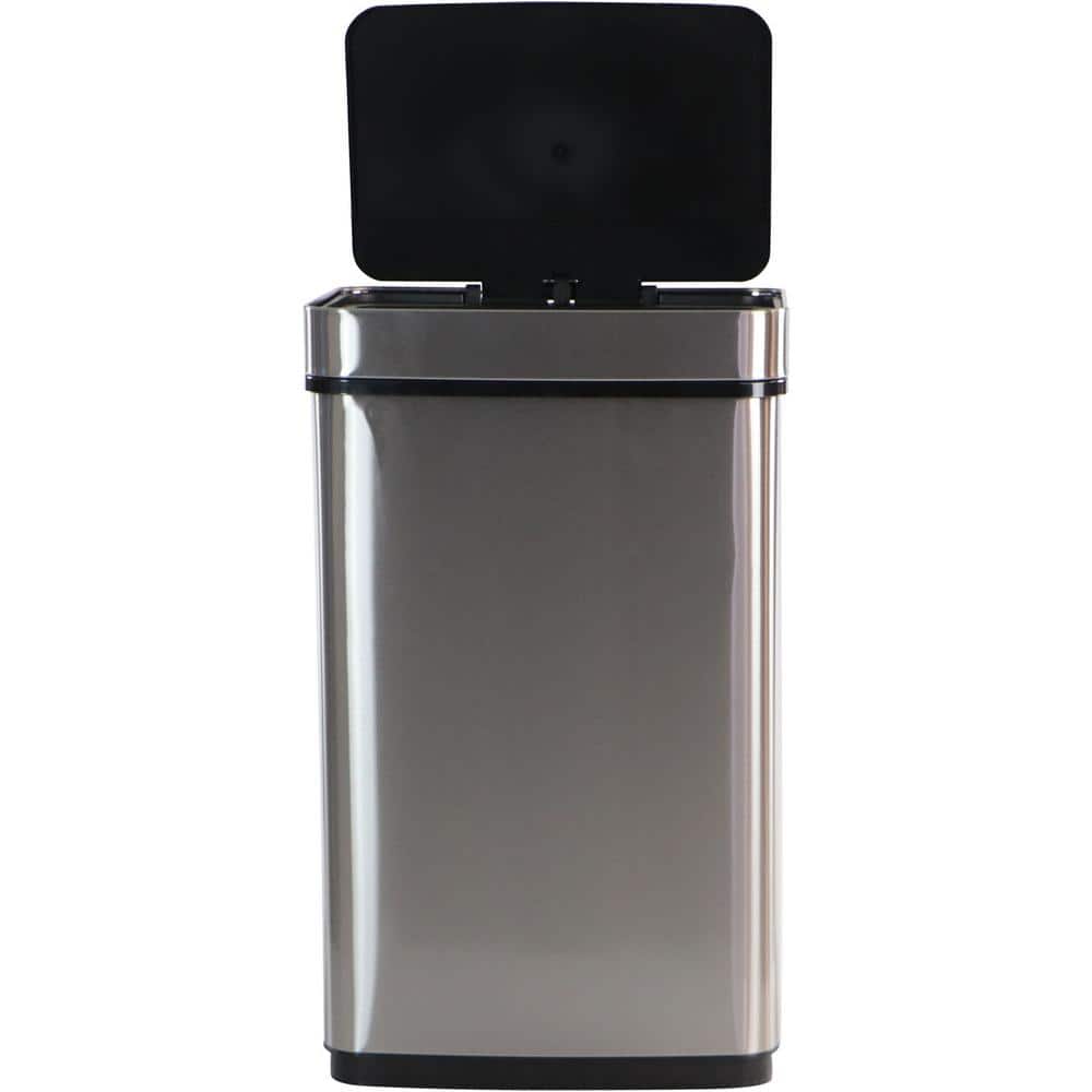 Silver Stainless Steel Touchless 16-Gallon Trash Can