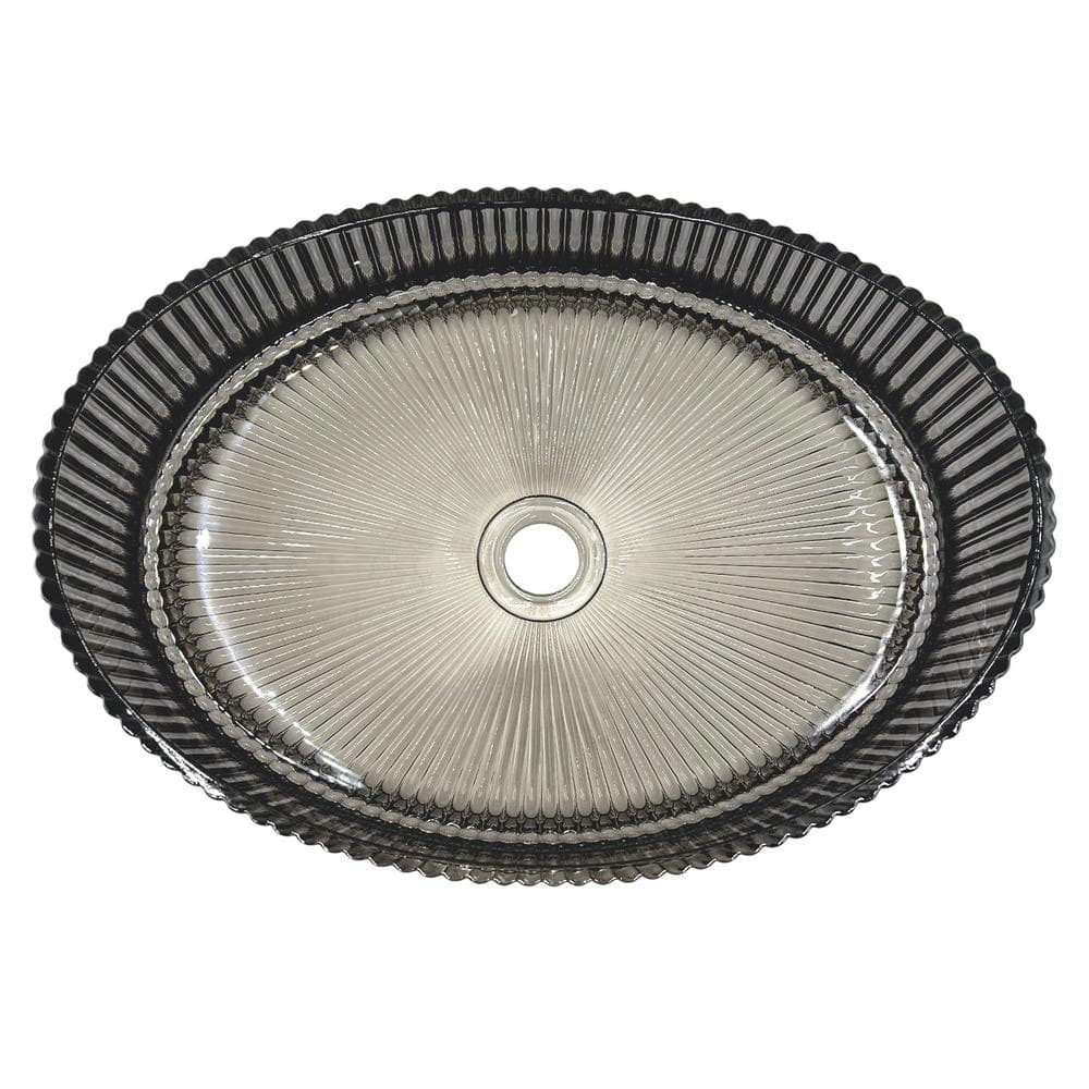 20'' Ribbed Gray Glass Oval Vessel Sink
