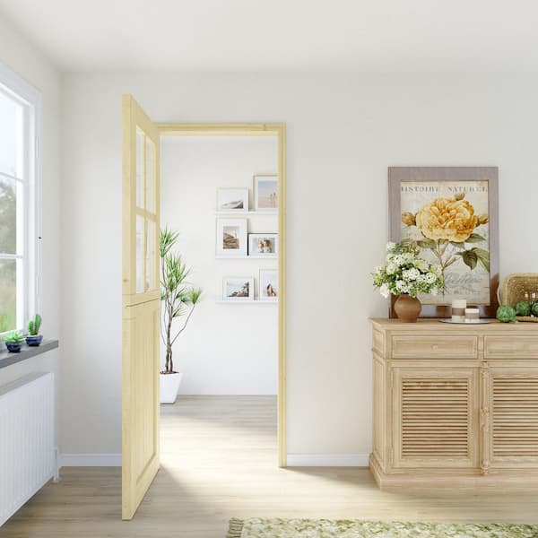 30 in. x 80 in. Unfinished Solid Pine Wood Universal 4-Lite Clear Glass Dutch Door Slab