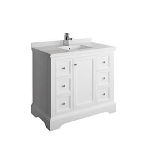 Windsor 40 in. W Traditional Bathroom Vanity in Matte White with Quartz Stone Vanity Top in White with White Basin