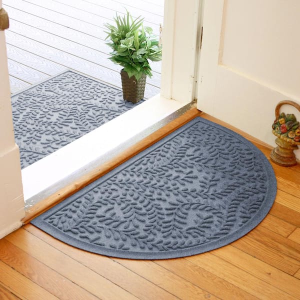 Waterhog Boxwood Bluestone 24 in. x 39 in. Half Round PET Polyester Indoor Outdoor Doormat