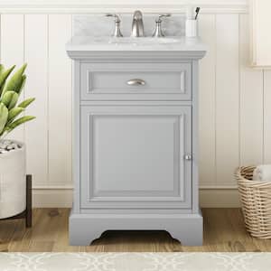 Sadie 25 in. W x 22 in. D x 35 in. H Single Sink Freestanding Bath Vanity in Gray with White Marble Top