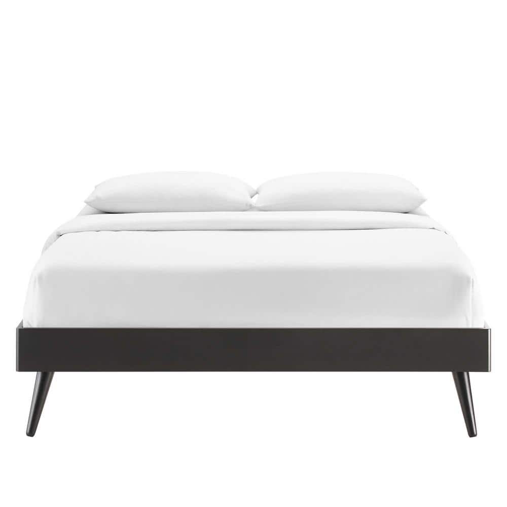 Margo Black Full Wood Platform Bed Frame with Upholstered Headboard