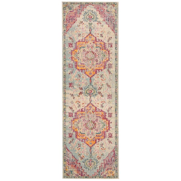 SAFAVIEH Crystal Light Blue/Fuchsia 2 ft. x 13 ft. Border Runner Rug