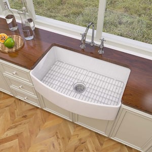 30 in. L x 20 in. W Farmhouse Apron Front Kitchen Sink, Fireclay Farm Single Bowl Sink Arch Edge Curved Deep Sink White