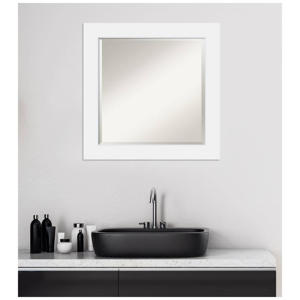 Contemporary White Wood 25" Square Bathroom Vanity Mirror