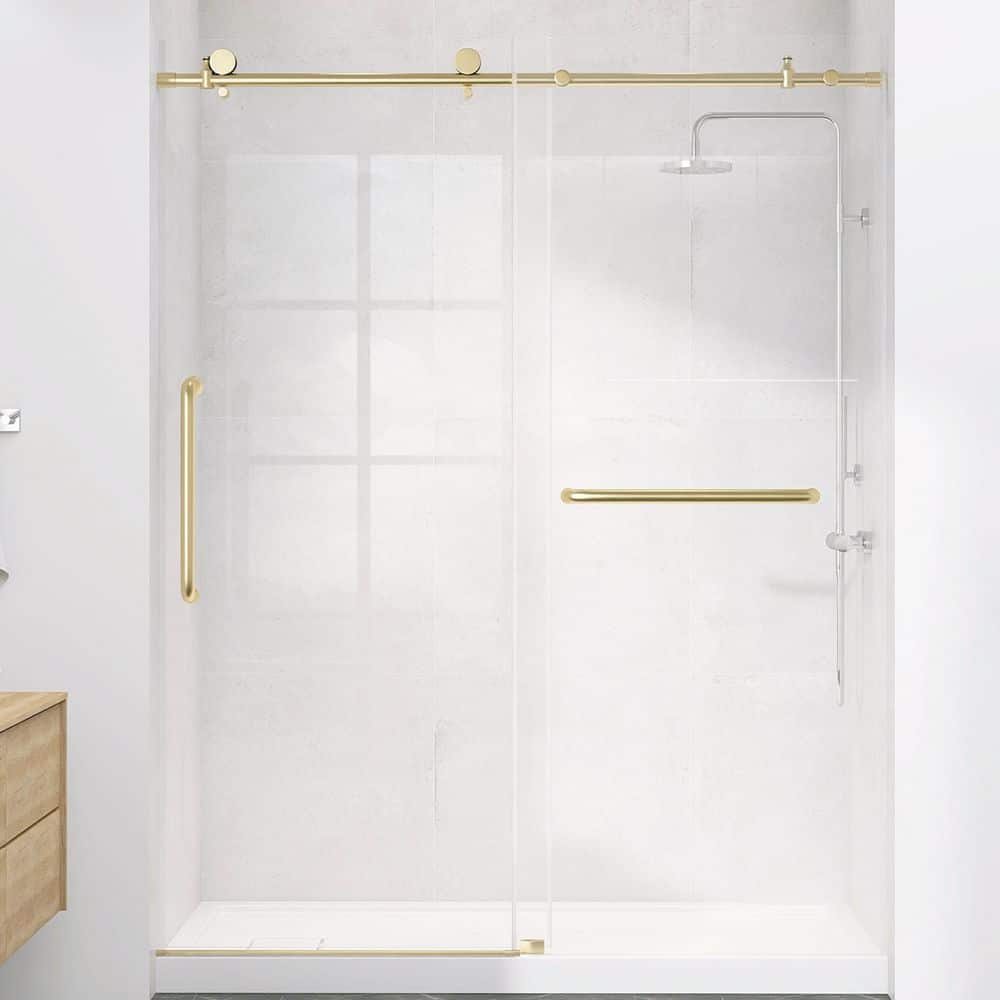 50-54 in. W x 75 in. H Single Sliding Frameless Shower Door in Gold with 1/4 in. Nano-Coated Clear Tempered Glass price history on PriceWatchPro